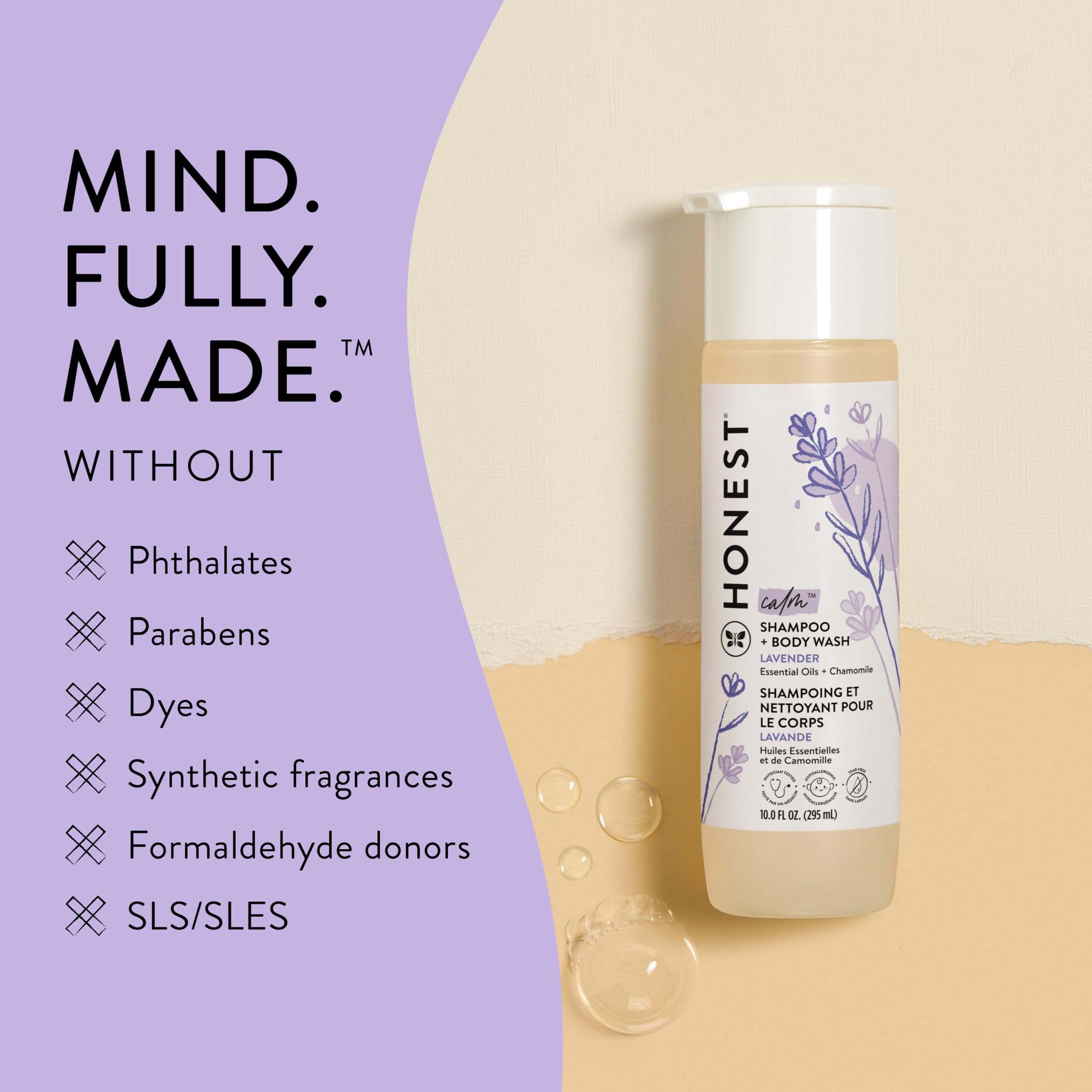 The Honest Company 2-in-1 Cleansing Shampoo + Body Wash | Gentle for Baby | Naturally Derived, Tear-free, Hypoallergenic | Lavender Calm, 10 fl oz